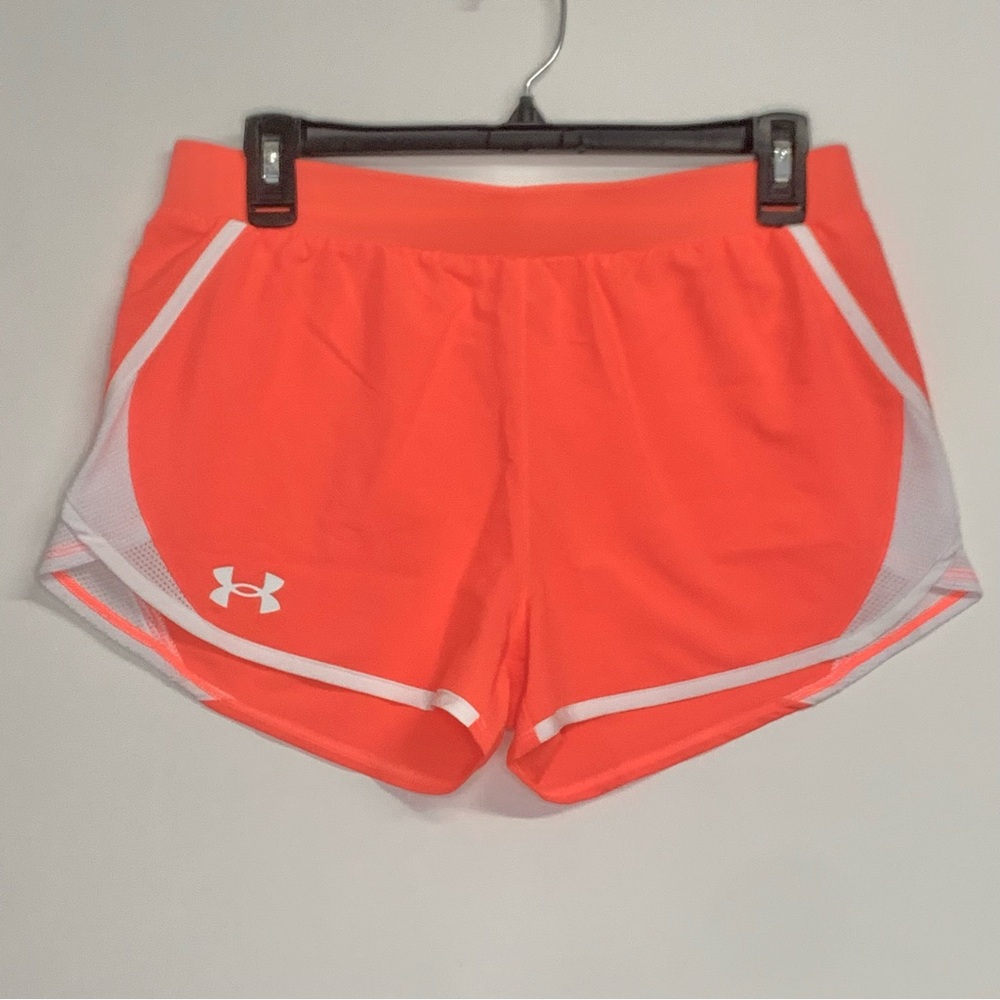 NEW Under Armor Running Shorts Youth Large Coral Orange/Pink & White With Logo